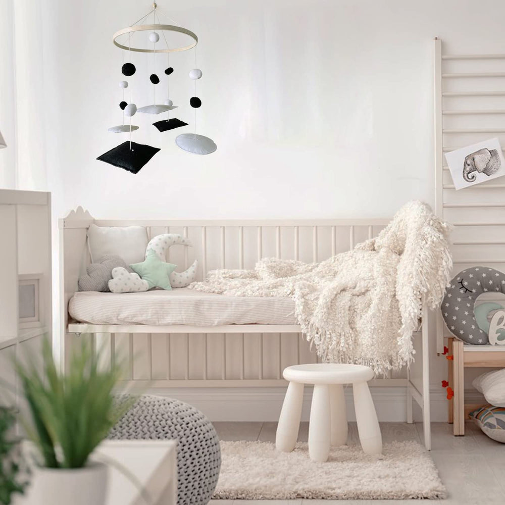 Vlokup Montessori woodland bear mobile complements nursery decor with high contrast