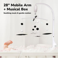 Vlokup spiral-arm clamp fits most cribs for flexible placement