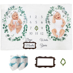 Vlokup Twins milestone blanket with leaf wreath for adorable newborn photos