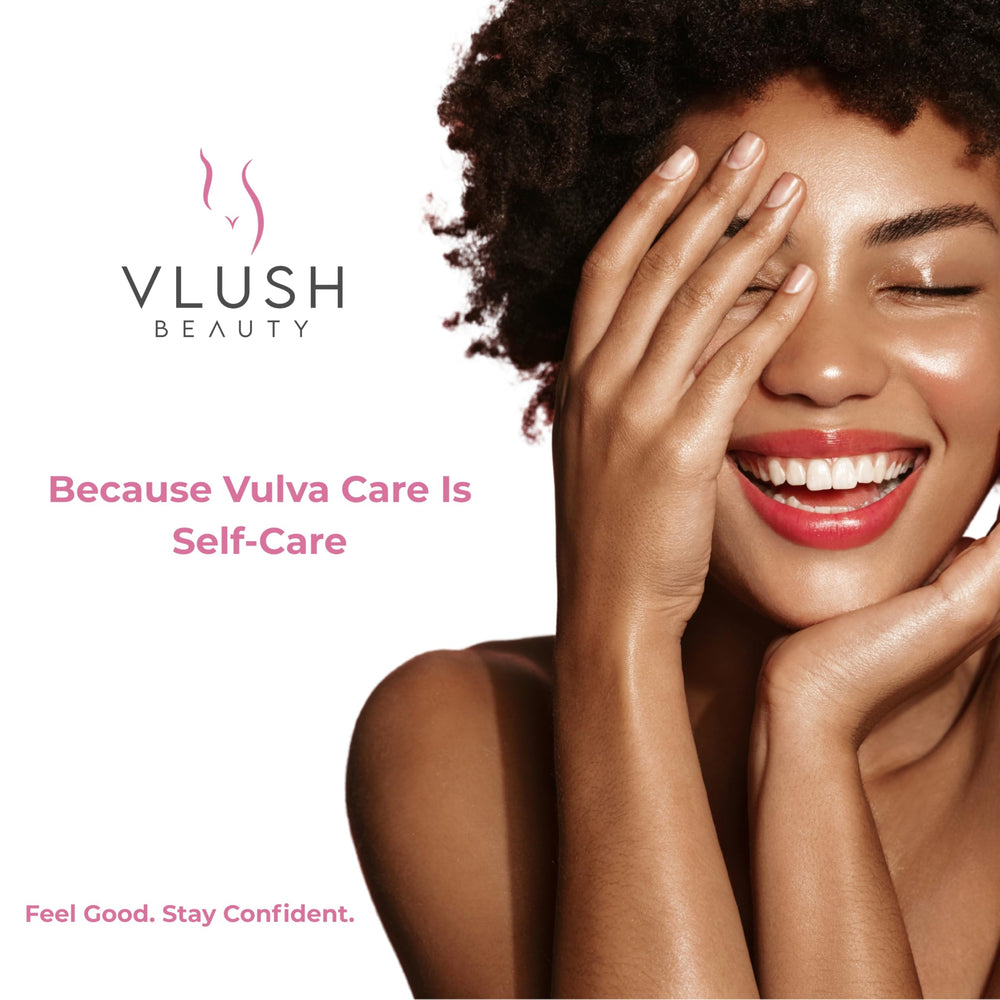 VLUSH intimate wellness routine setup with product and soft textiles