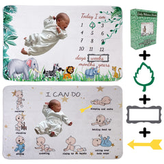 Vmaisi Baby Milestone Blanket with green animals, perfect for monthly growth photos.