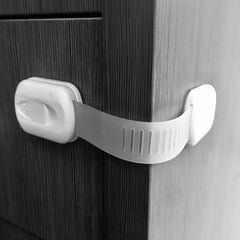 Vmaisi baby-proofing cabinet locks on a drawer for safer storage.