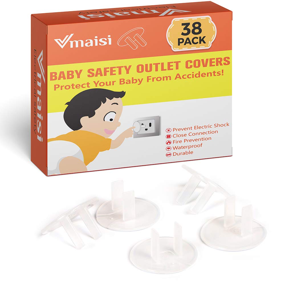Vmaisi clear outlet covers installed on wall for child safety