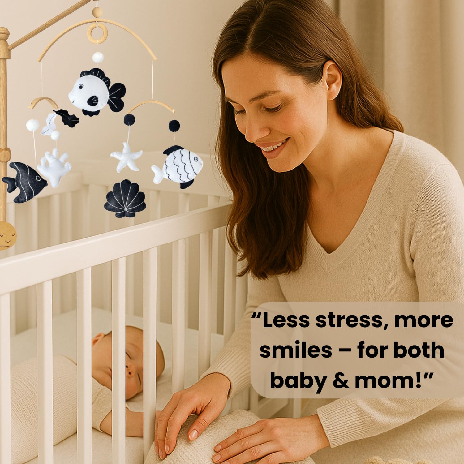VN3BTOY adjustable arm holder fits cribs and play areas with varied heights.