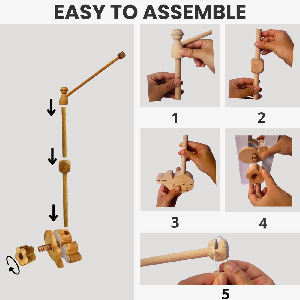 VN3BTOY clip-on nursery decor attaches quickly to cribs or strollers for on-the-go visual play.