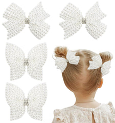 VOBOBE pearl hair bow closeup with white butterfly design for delicate wedding style.