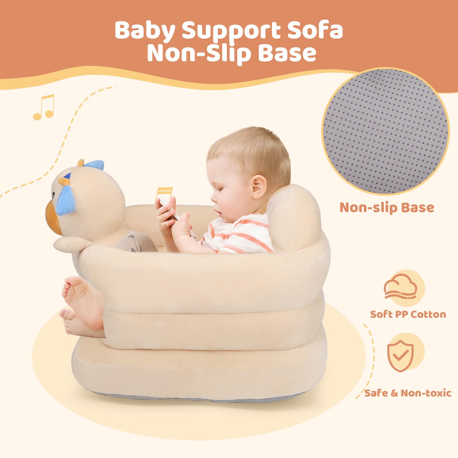 Vocheer seat provides 360-degree back support for upright sitting