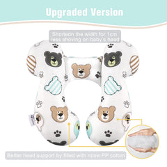 Vocheer pillow cradles head and neck to keep baby comfortable during rides.