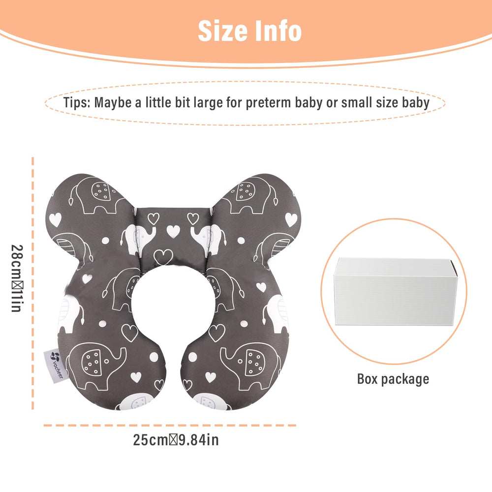 Baby naps comfortably with vocheer travel pillow for head support.