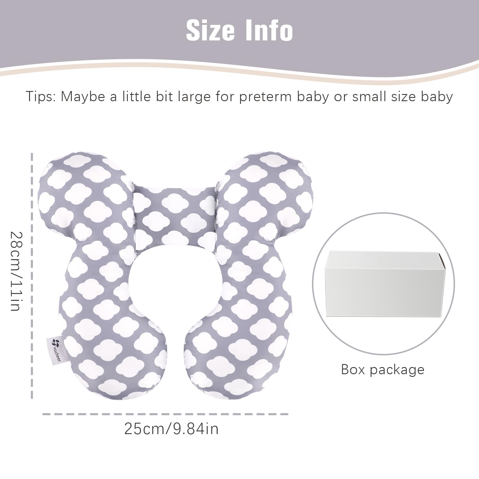 vocheer Baby Travel Pillow packaging highlights machine washable care.