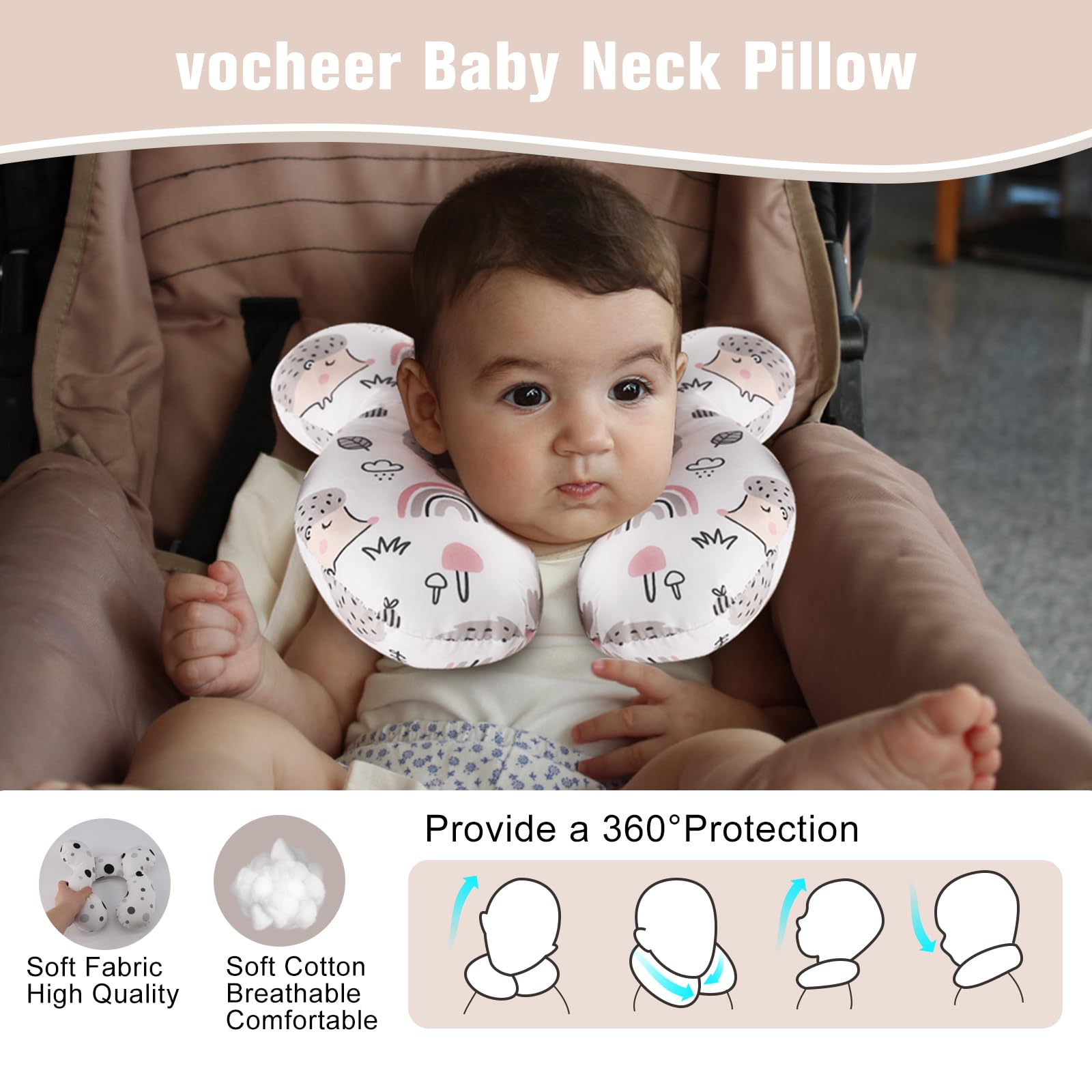 vocheer soft cotton fabric keeps baby cozy and breathable during rides.