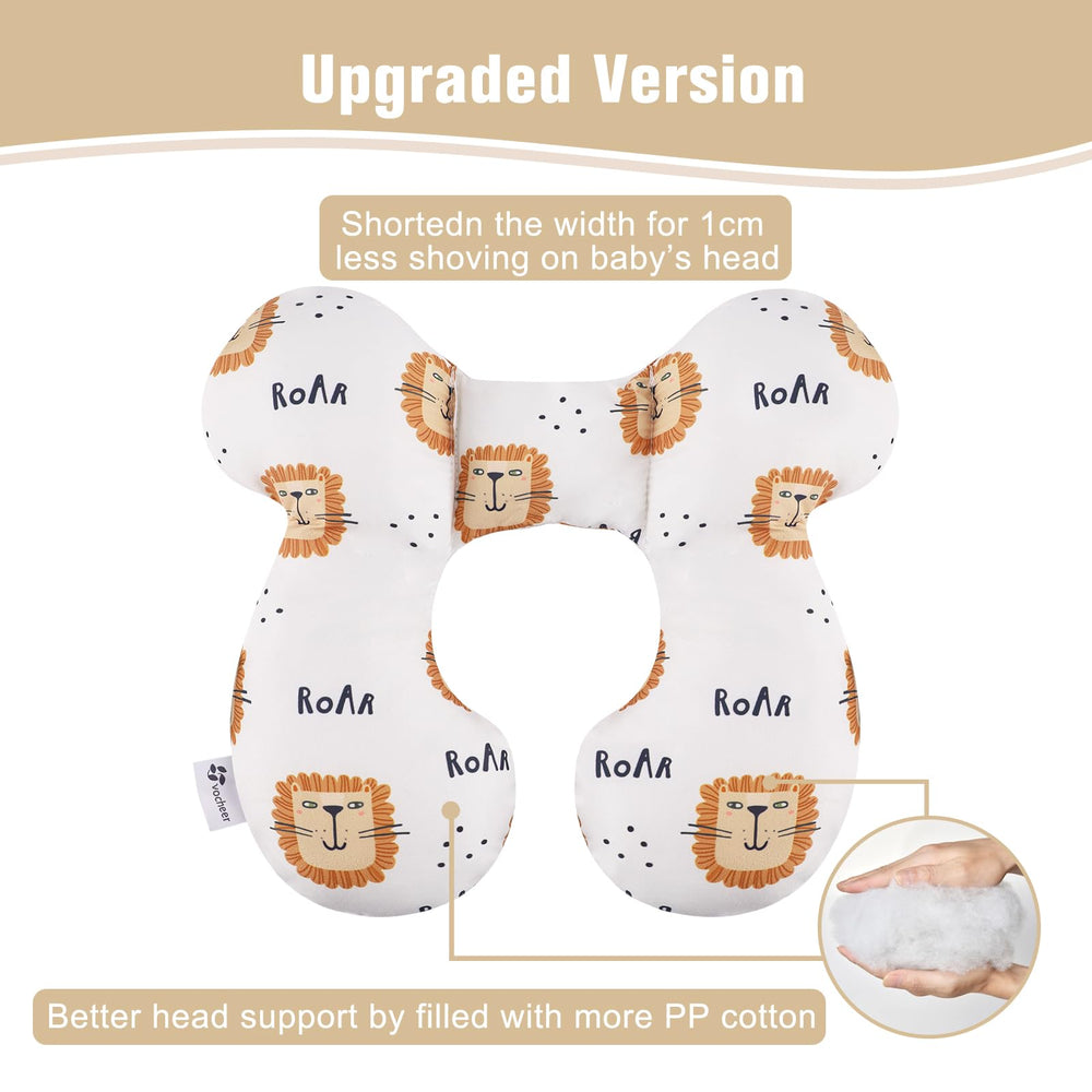 vocheer Lion-design travel pillow in stroller demonstrates head and neck support on the move
