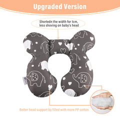 vocheer pillow with U-shaped head support stabilizes tiny necks during car rides.
