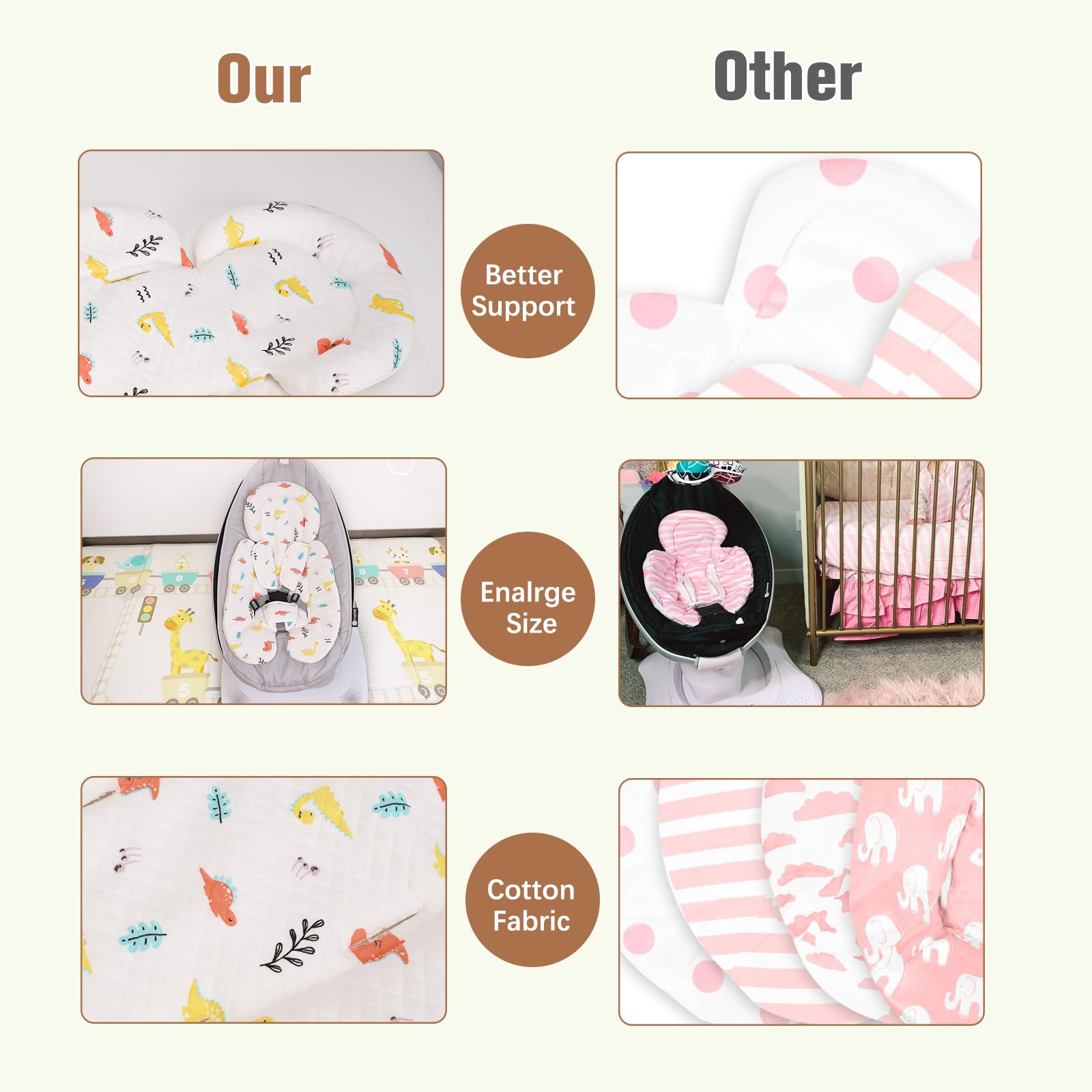 Vocheer enlarged size design grows with baby for full body support.