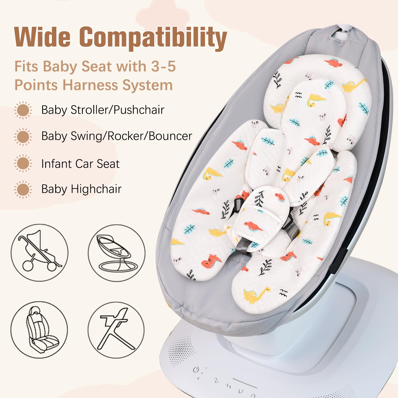 Vocheer insert offers universal compatibility with MamaRoo, RockaRoo and Graco swings.