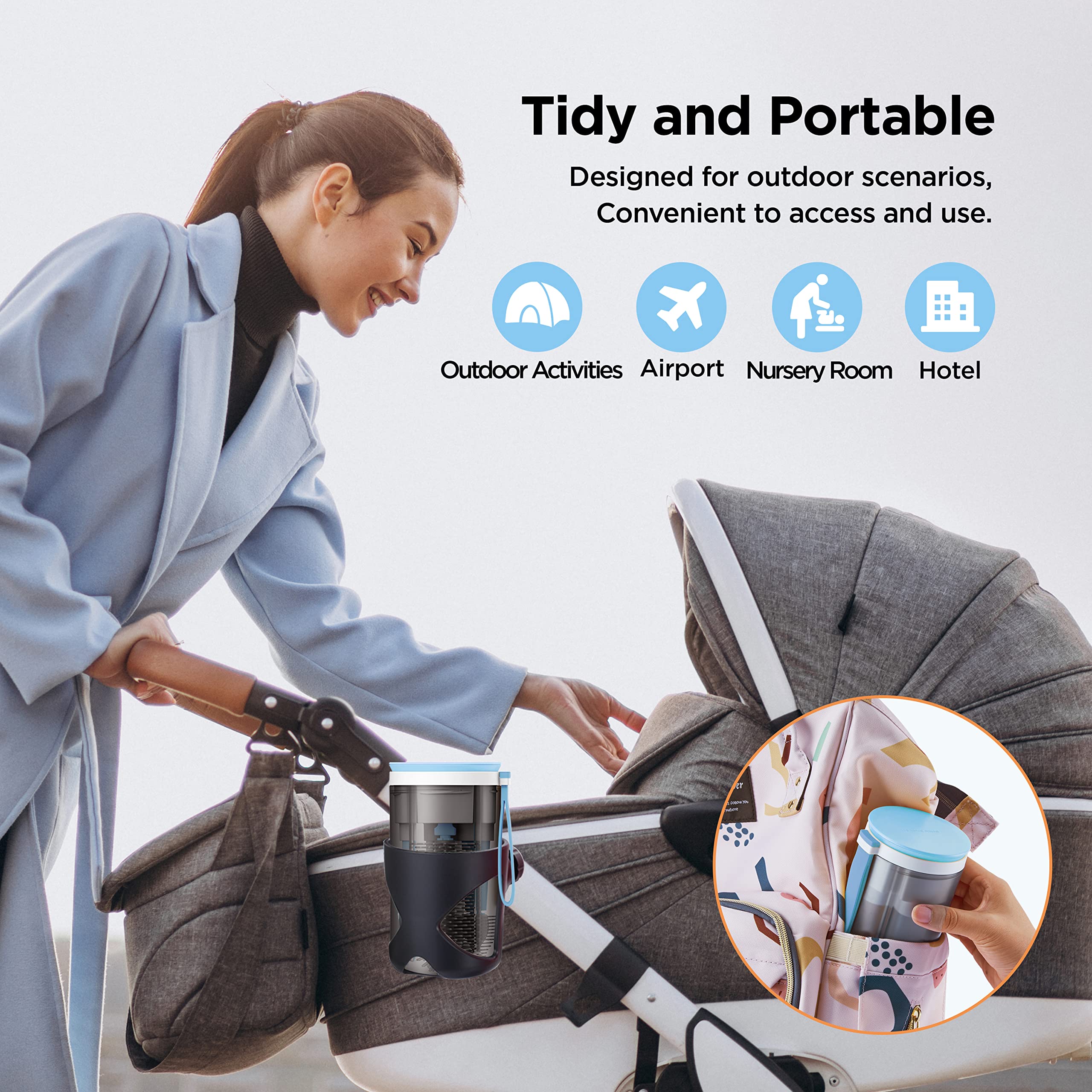 VOGOGE all-in-one organizer blue keeps brushes, rack, and soap dispenser tidy.