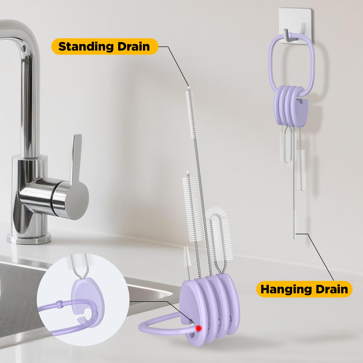VOGOGE baby straw brush set clip-on storage keeps brushes organized.