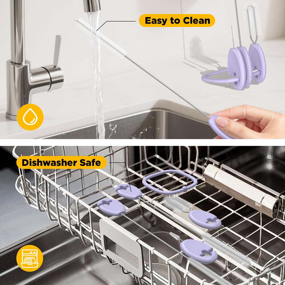 VOGOGE brushes dry upright or hang thanks to stand and hanger design.