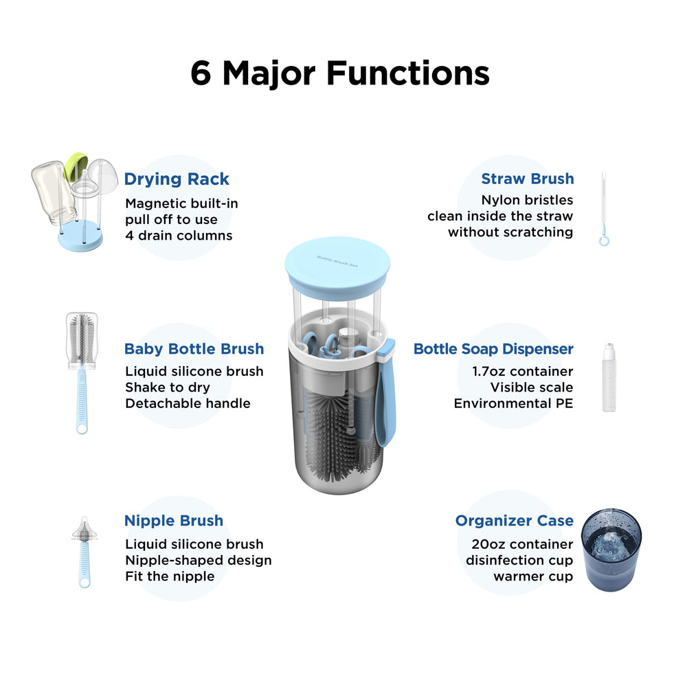 VOGOGE nipple brush blue for thorough cleaning of bottle nipples while traveling.