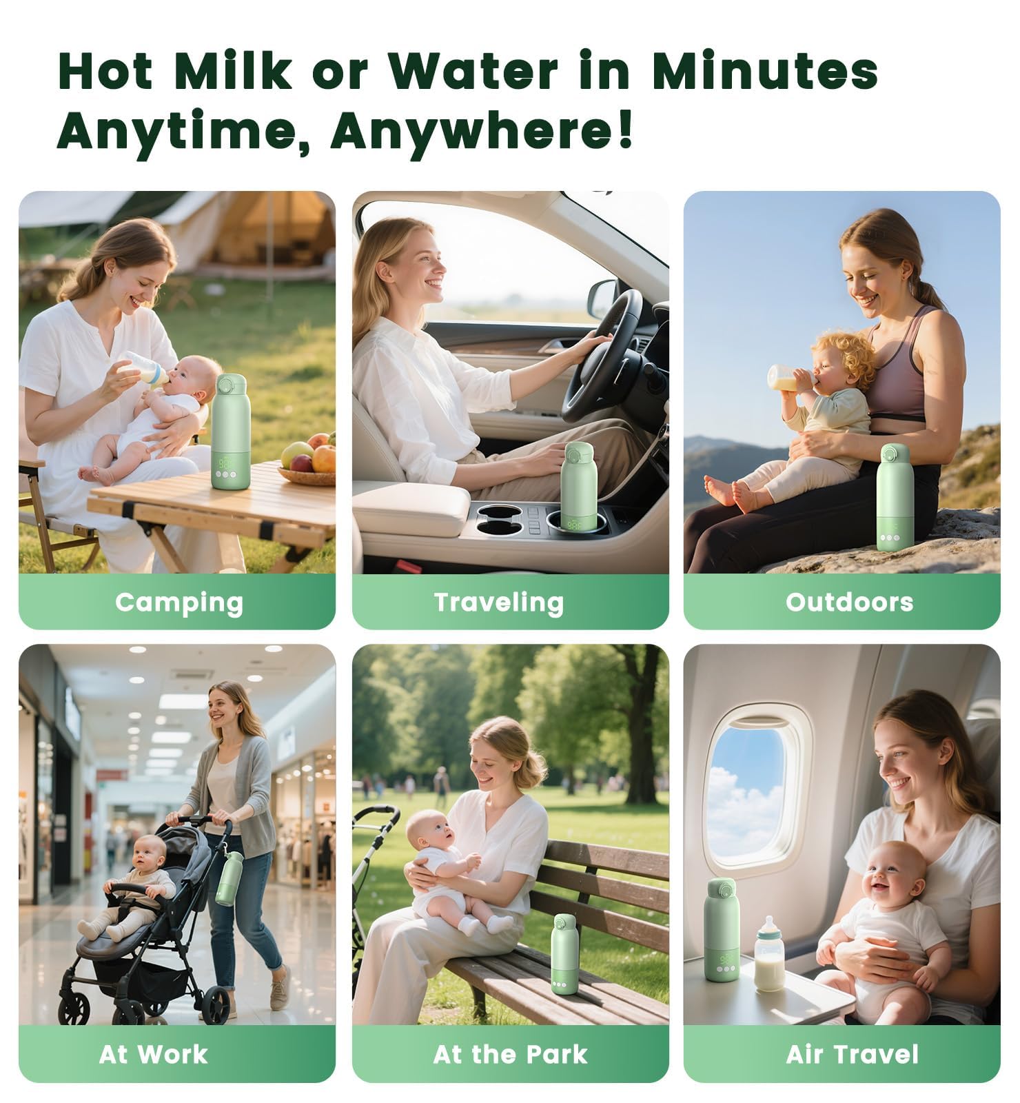 Voice-tank cordless warmer in car setup for on-the-go feeds