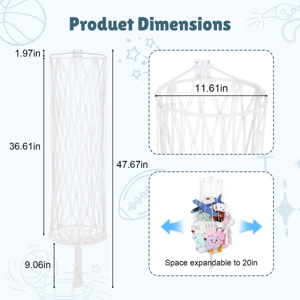 Volepet macrame toy holder closeup shows sturdy weave for long-lasting display.