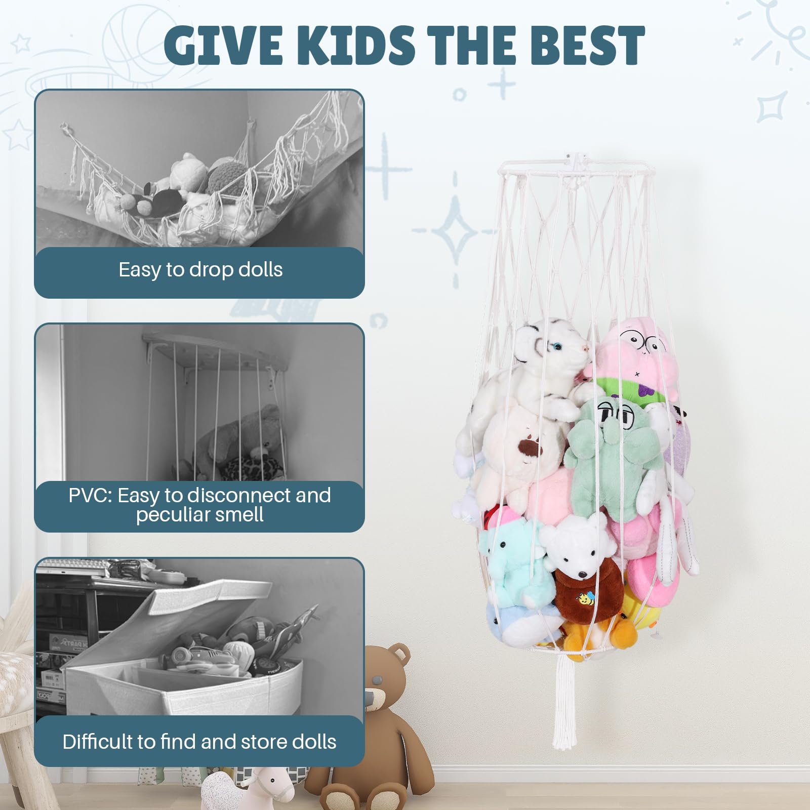 Volepet room decor nursery toy hammock adds charm while encouraging tidy play.