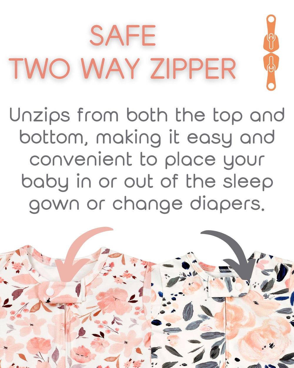 Vollmic sleep sack zipper detail enables quick, quiet night-time changes