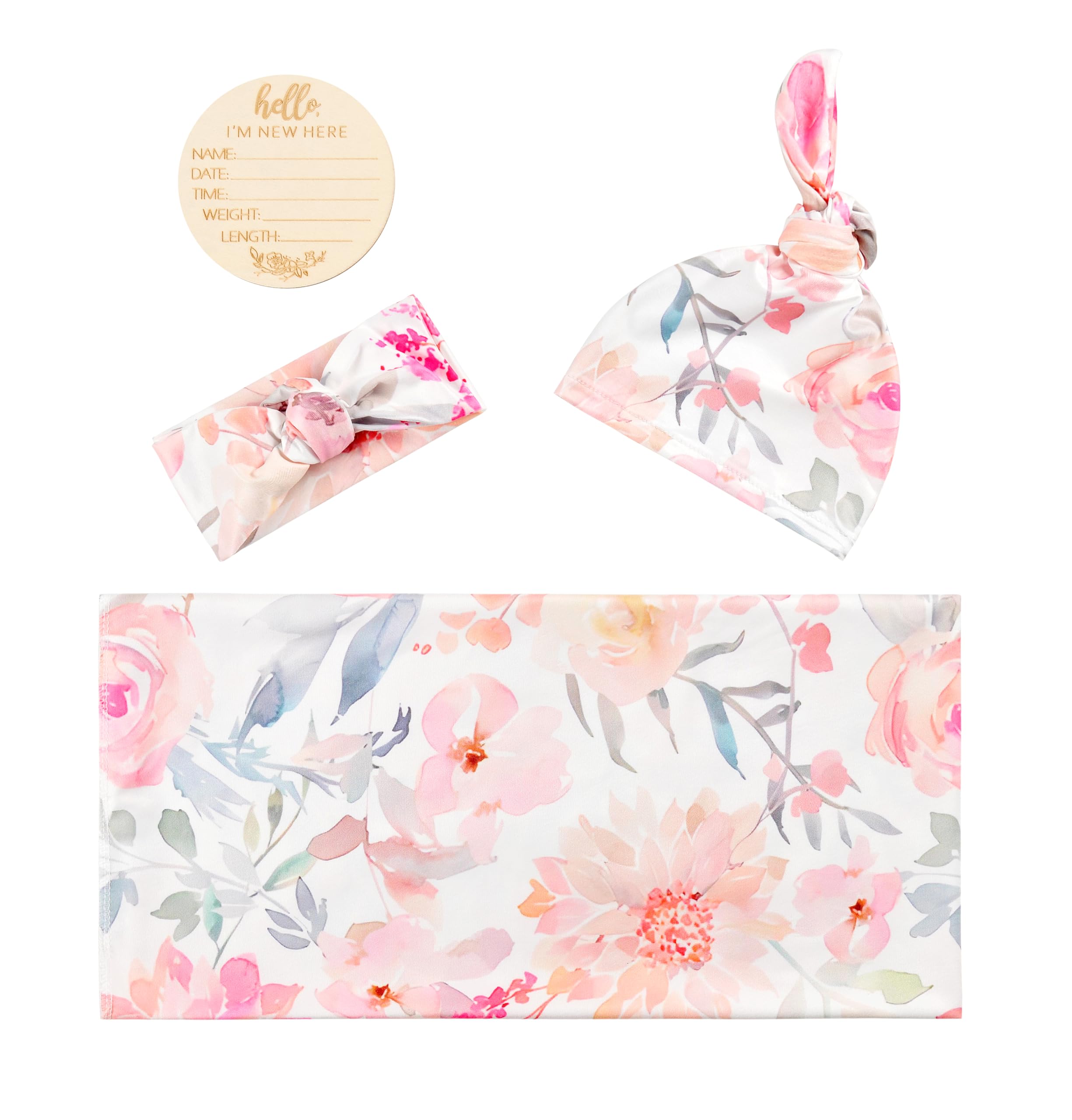 Vollmic matching headband in pink floral leaf pattern.