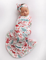 Vollmic newborn swaddle blanket in red cartoon Christmas for snug wrap