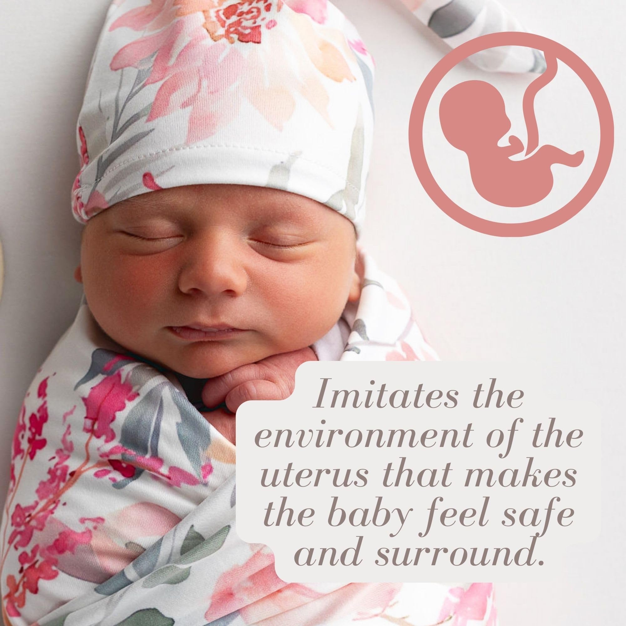Vollmic swaddle design with no fasteners for easy wrapping.