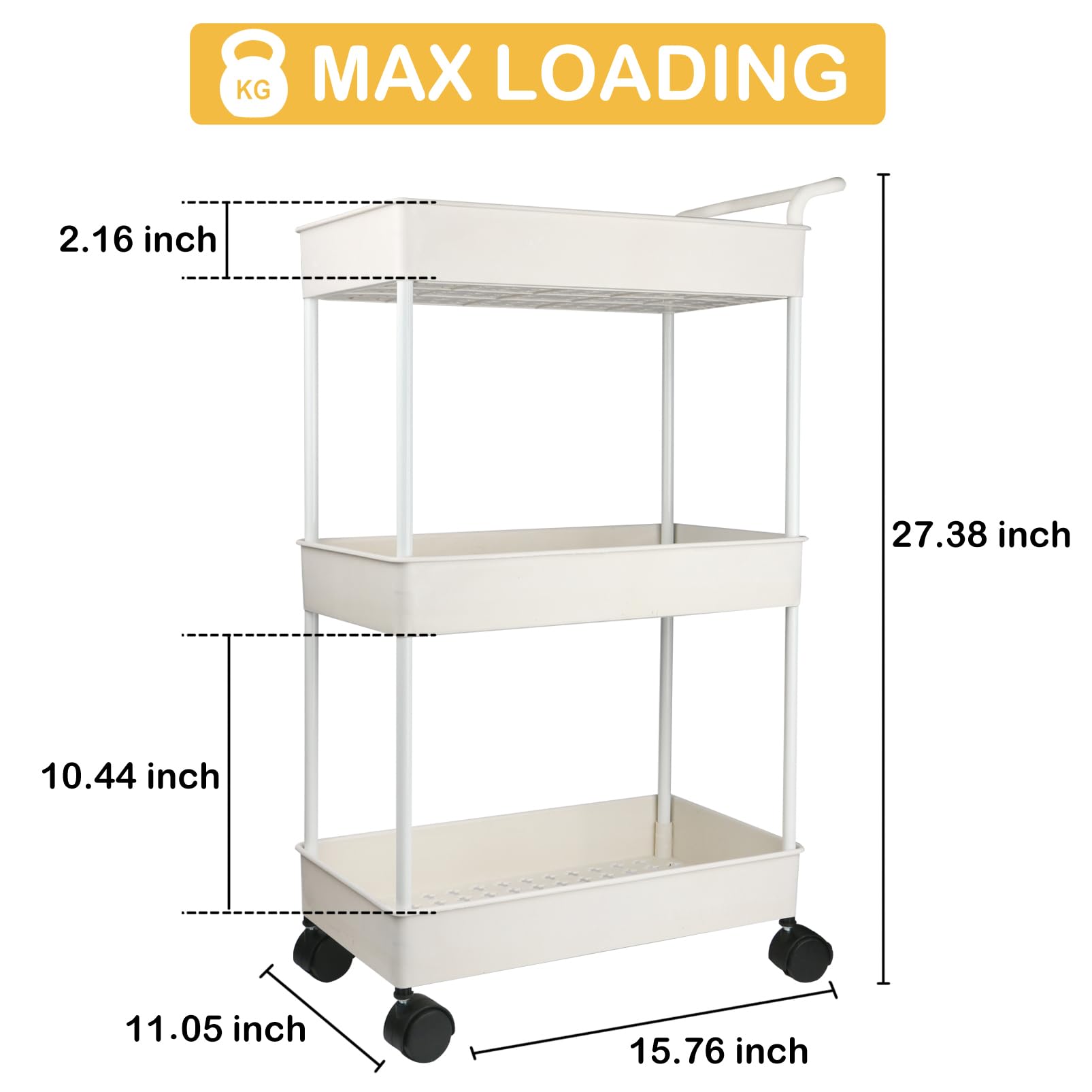 Volnamal diaper cart with 360-degree wheels for smooth transport beside the crib.
