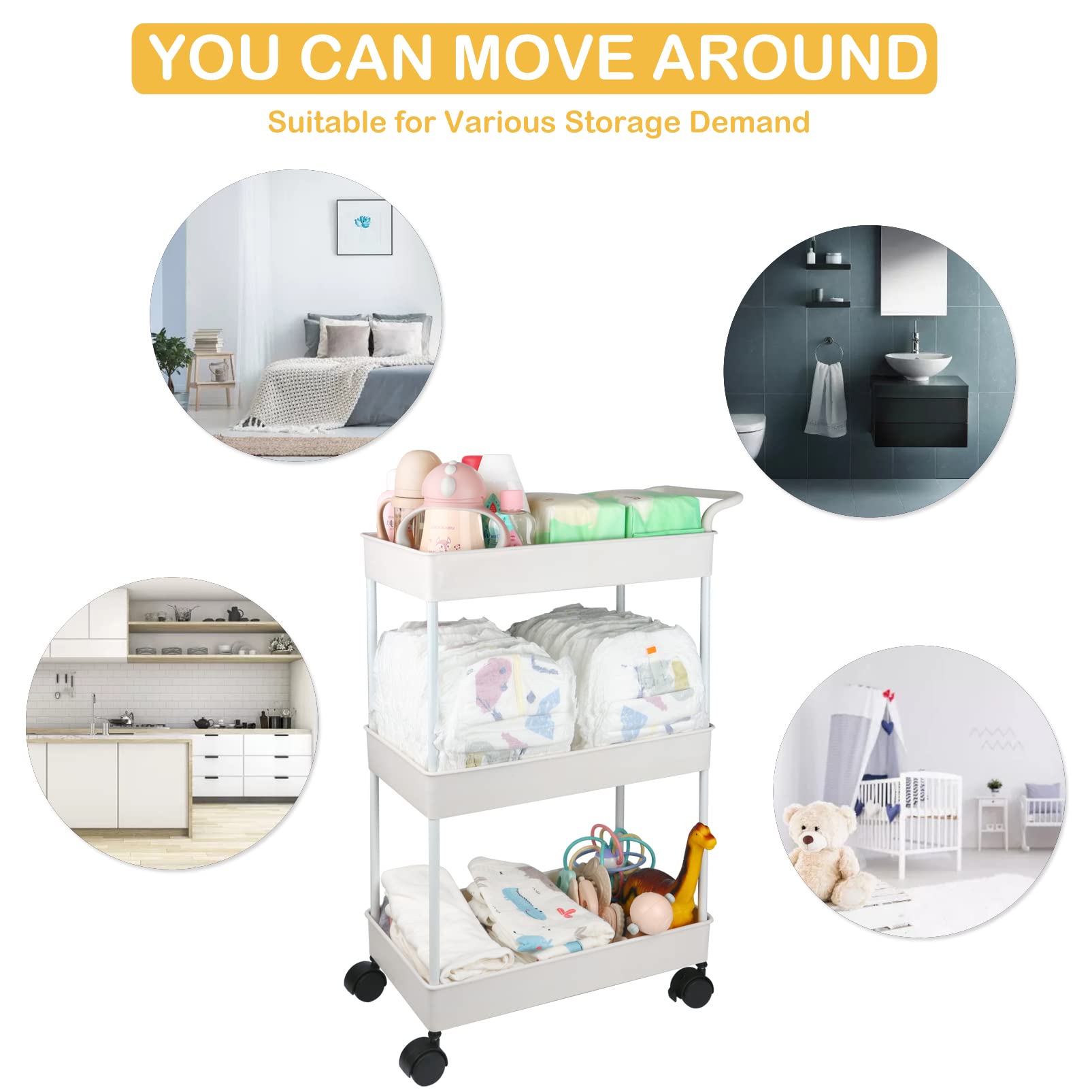 Volnamal beige diaper storage placed near changing table keeps essentials within reach.