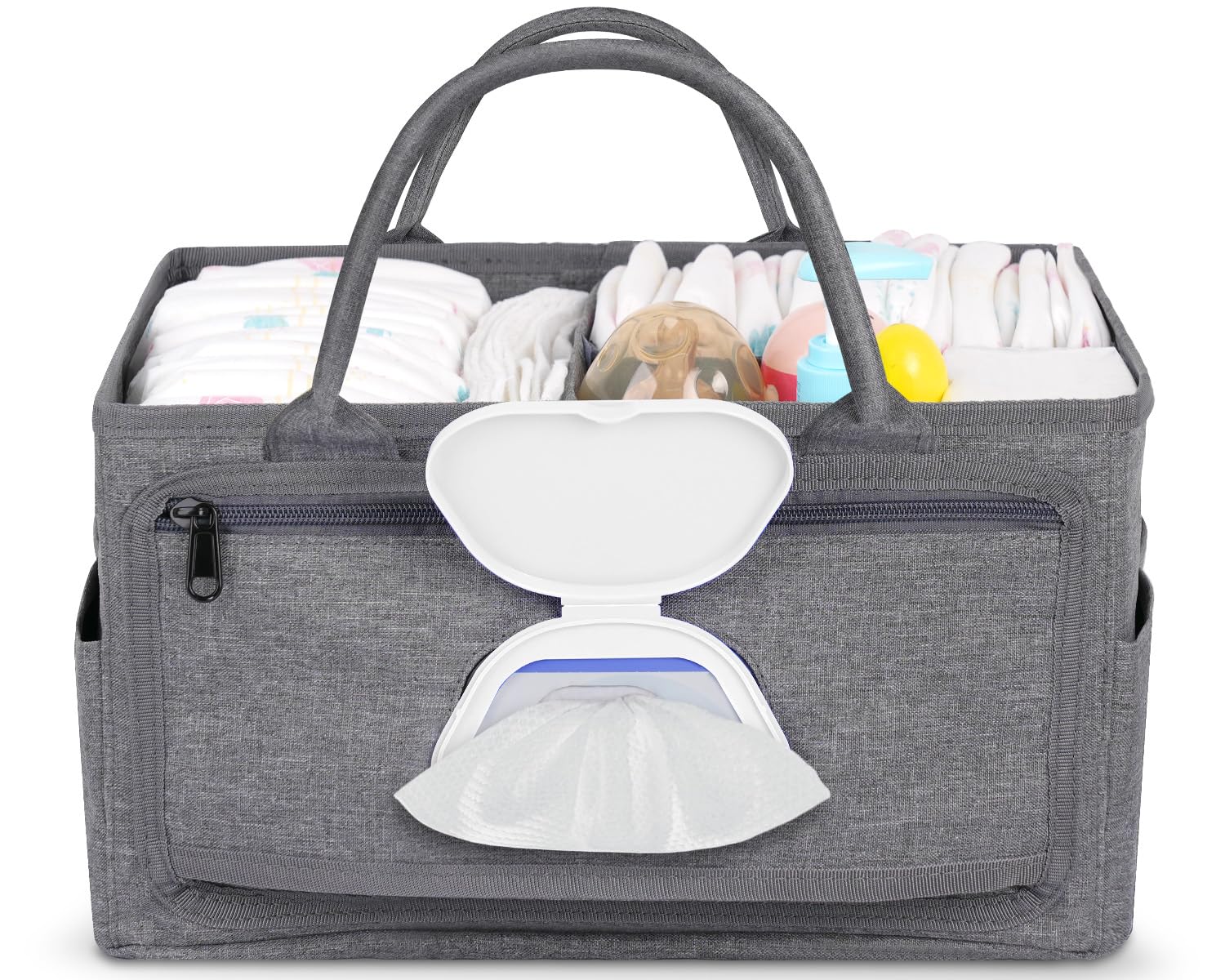 Volnamal diaper caddy with wipe pocket for quick one-handed changes