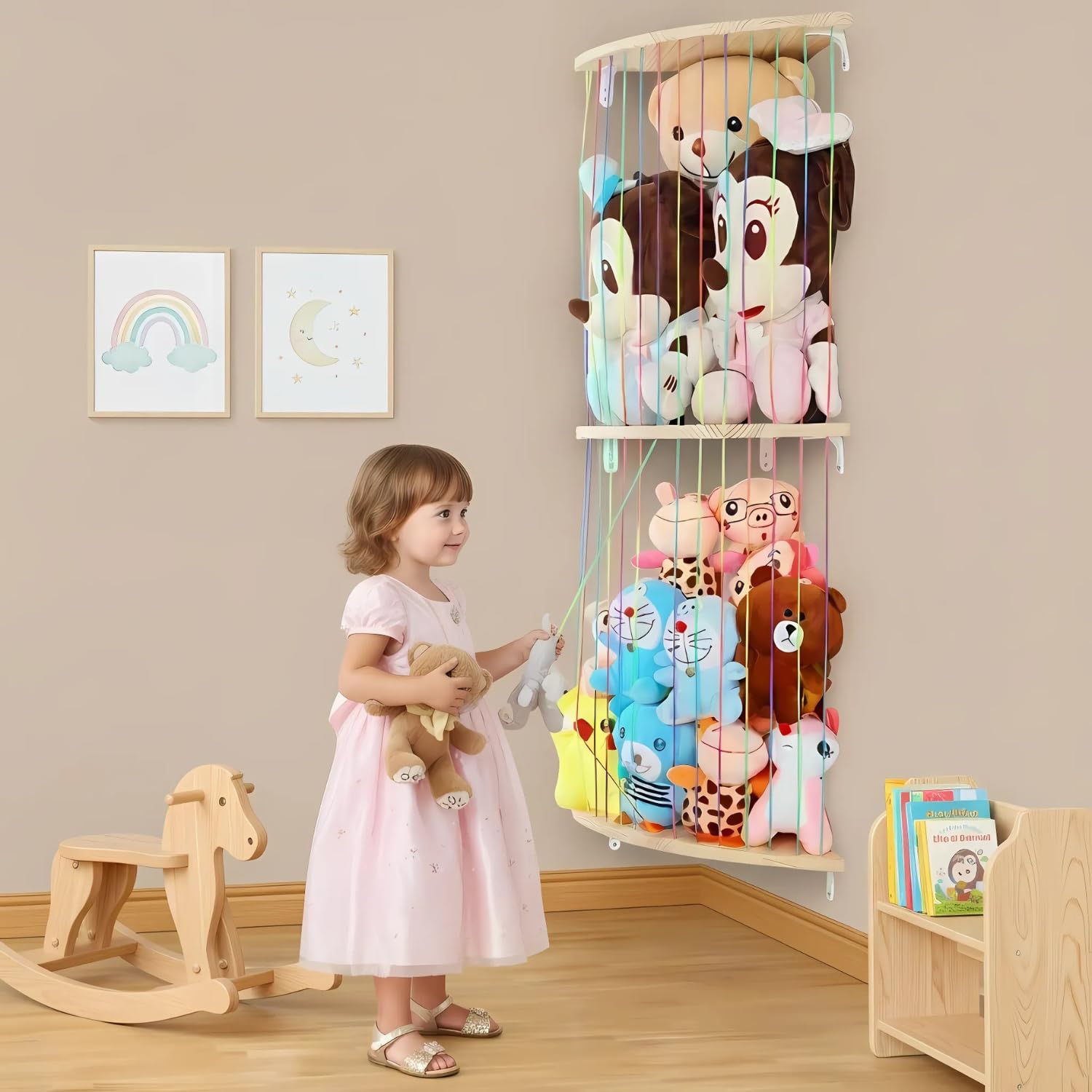 VOMELON corner wall-hanging toy net for easy access and tidy rooms.