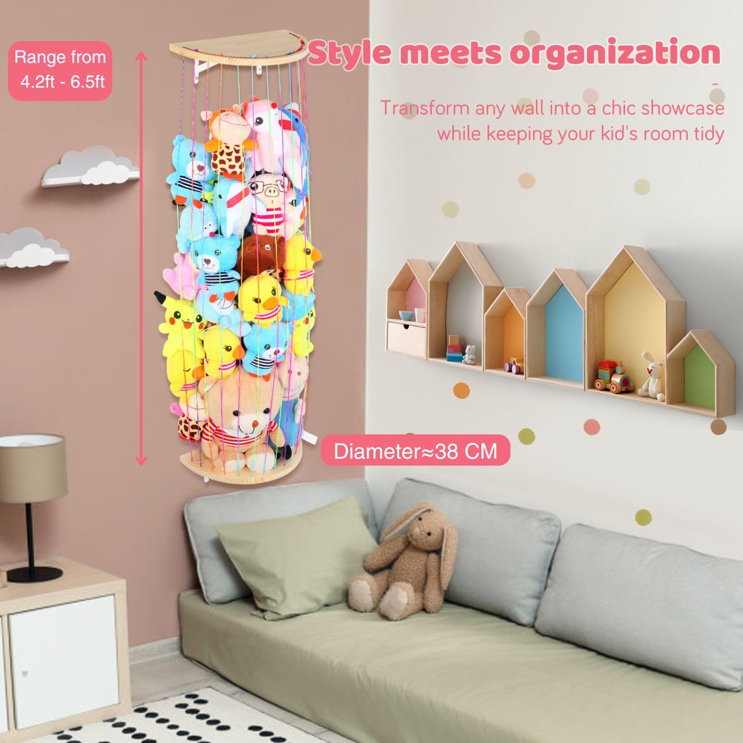 VOMELON eco-friendly wood and elastic rope ensure durable, kid-friendly storage.