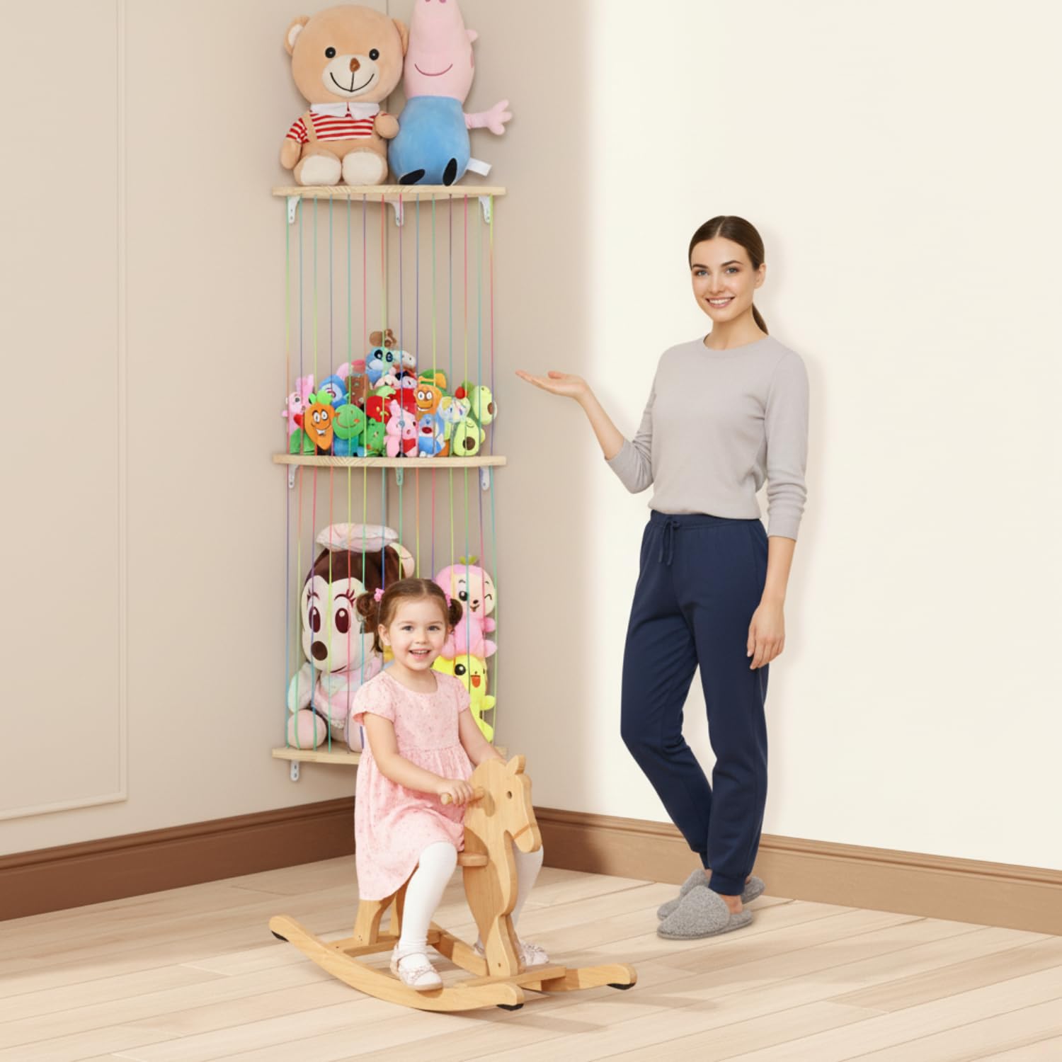 VOMELON nursery décor toy storage keeps large and small plush tidy.