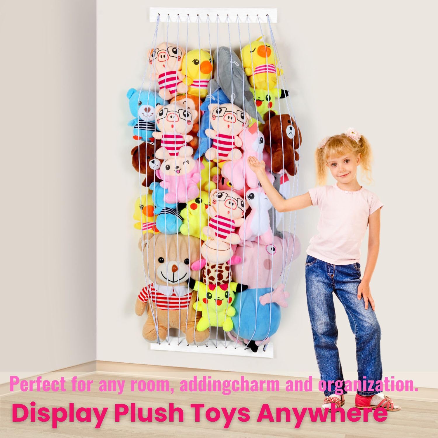 VOMELON pine wood frame with elastic rope holds plush toys securely