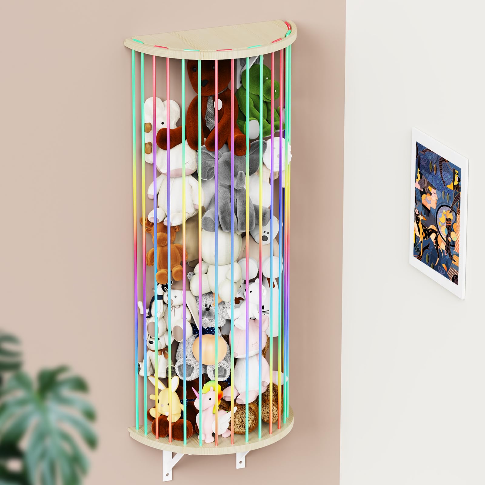 VOMELON stuffed animal storage hammock in half-circle wall design for a clutter-free playroom.