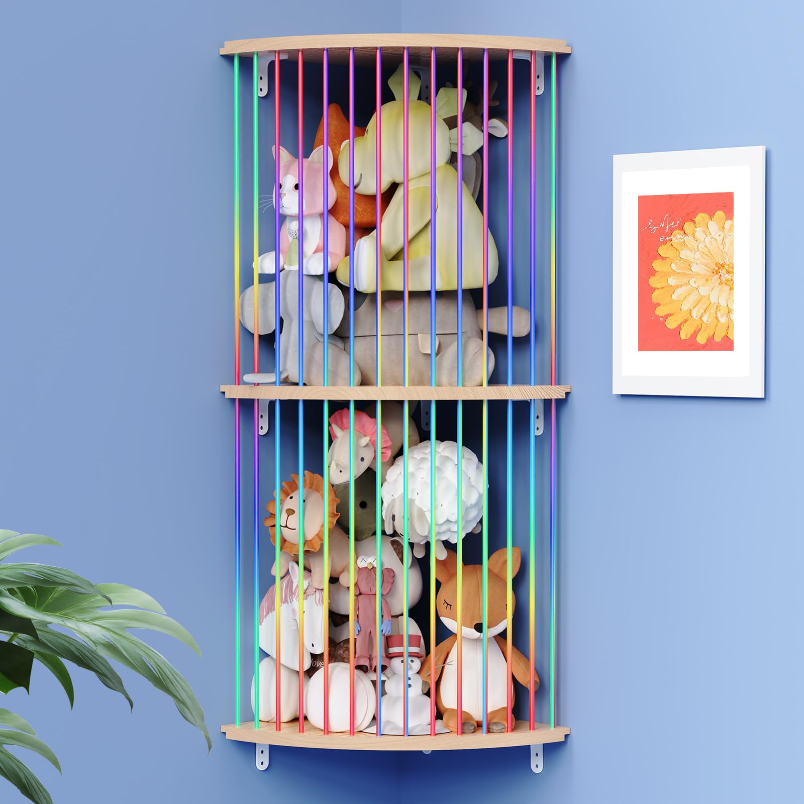 VOMELON stuffed animal storage hammock with wood frame keeps plush toys neatly organized.