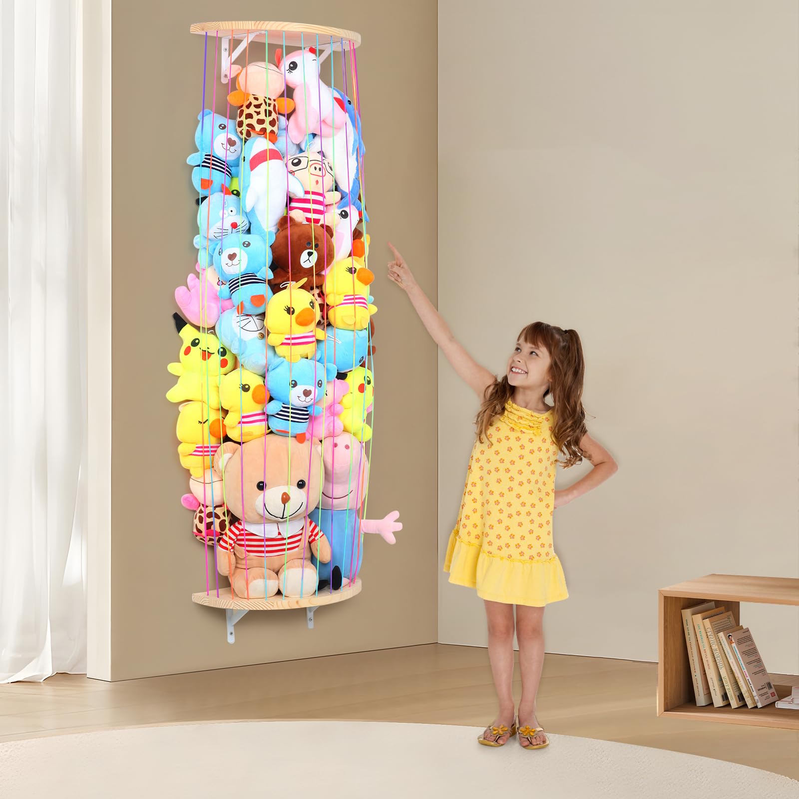 VOMELON wooden half-circle design adds charm while organizing plush toys.