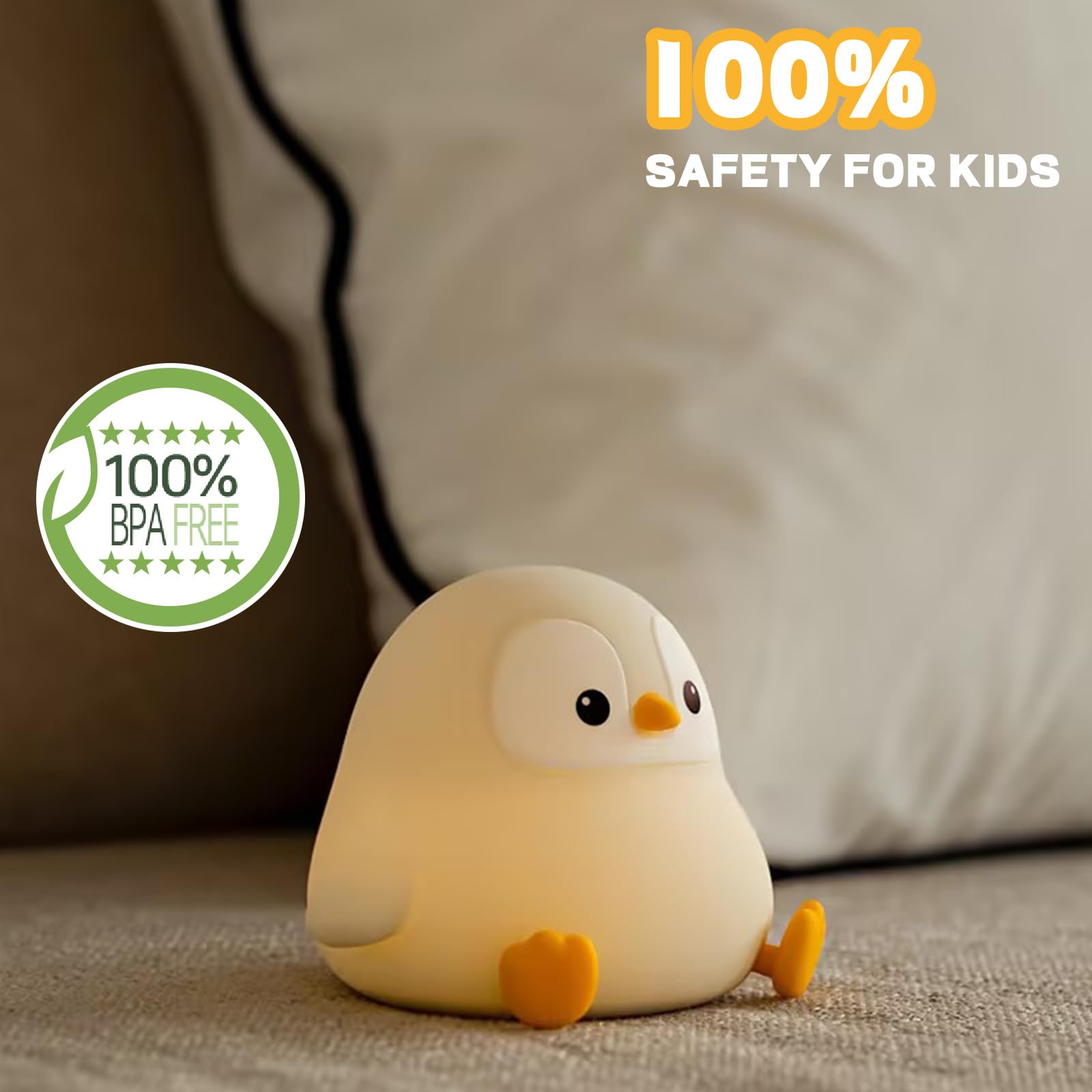 VoMii Penguin Night Light shows squishy silicone surface for safe touch