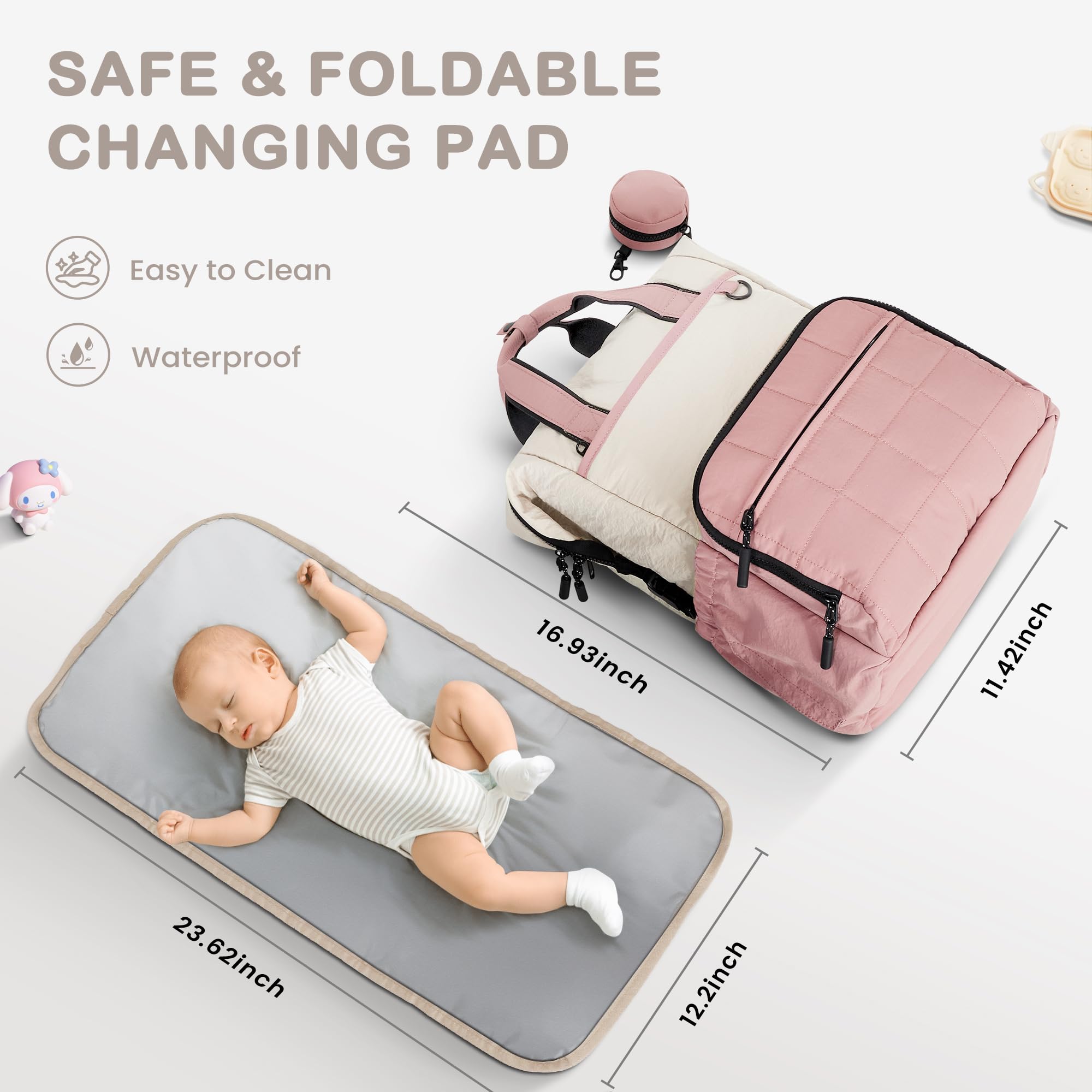 VONAL Diaper Bag Backpack waterproof nylon material for daily use.