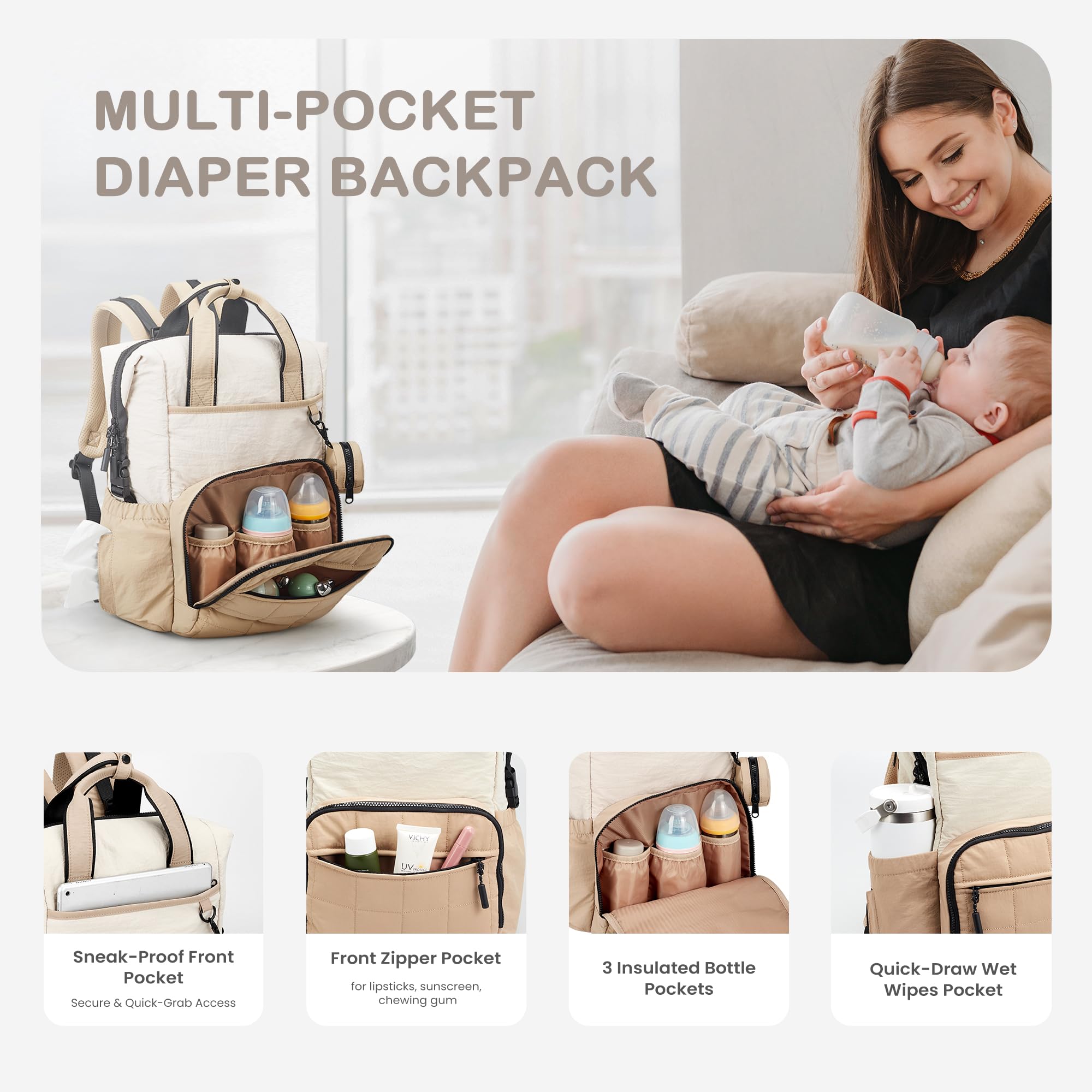 VONAL wet and dry compartment separates diapers from clothes on the go