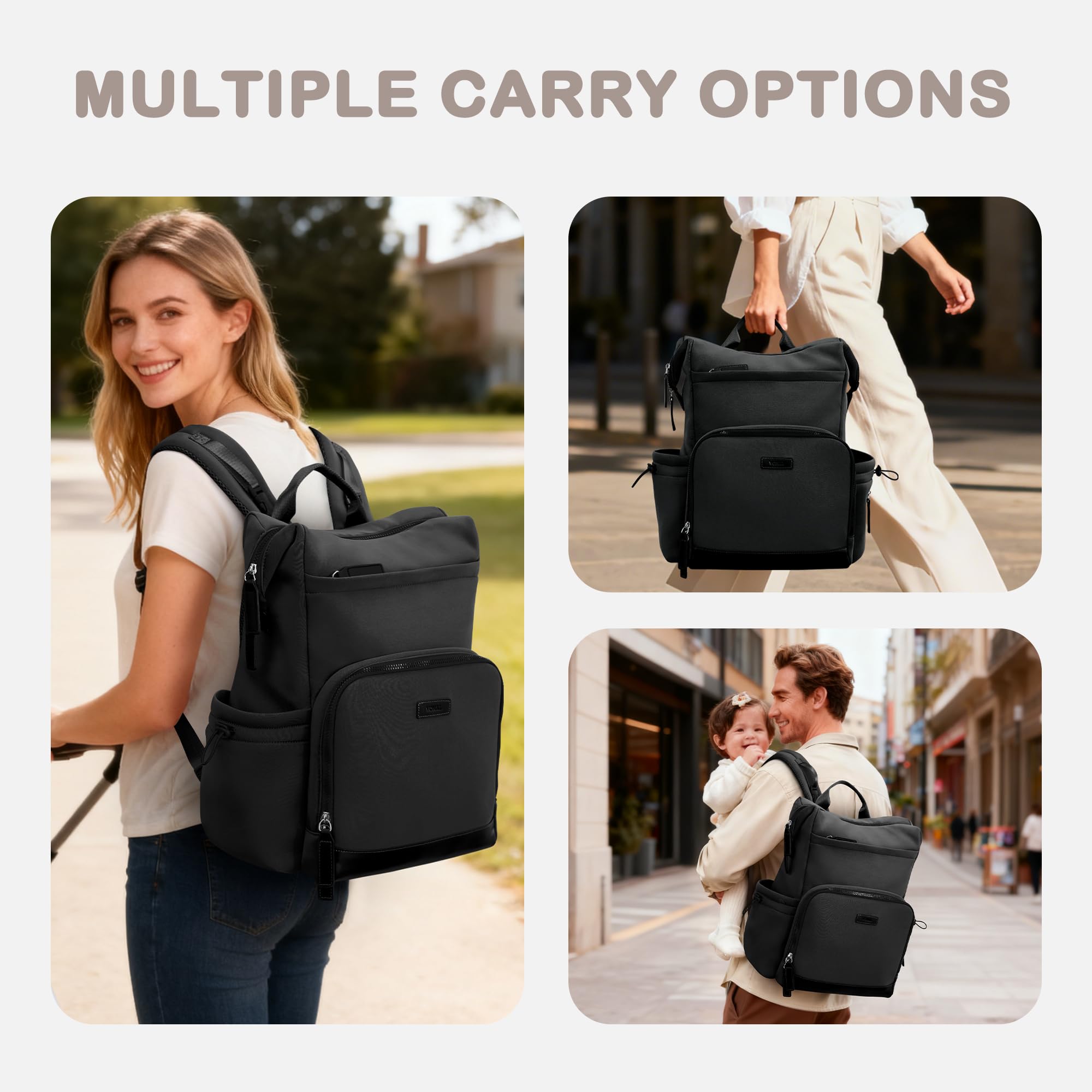 VONAL diaper bag changing pad integrated for quick on-the-go diaper changes