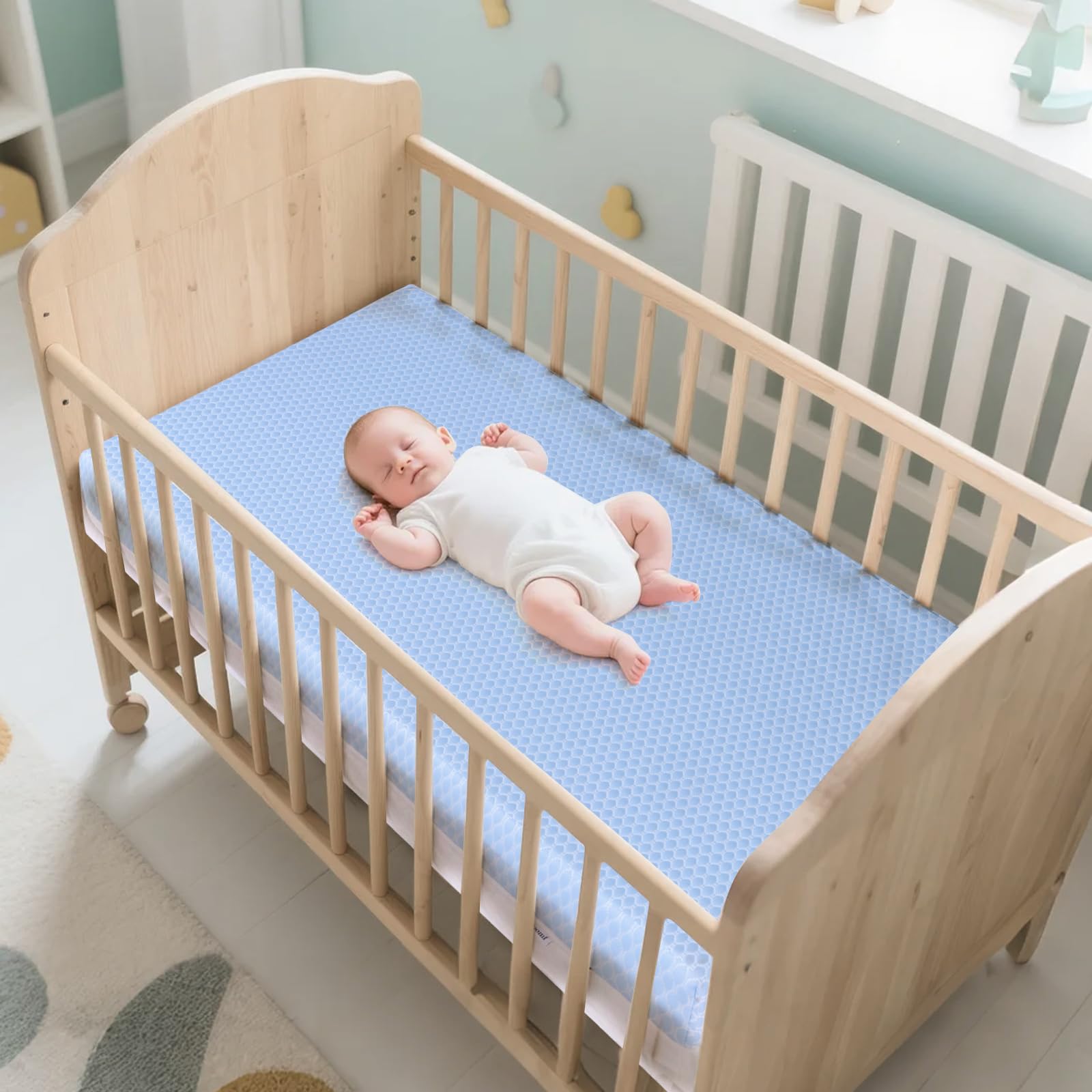 voomf crib mattress dual-sided memory foam side profile shows sturdy construction.