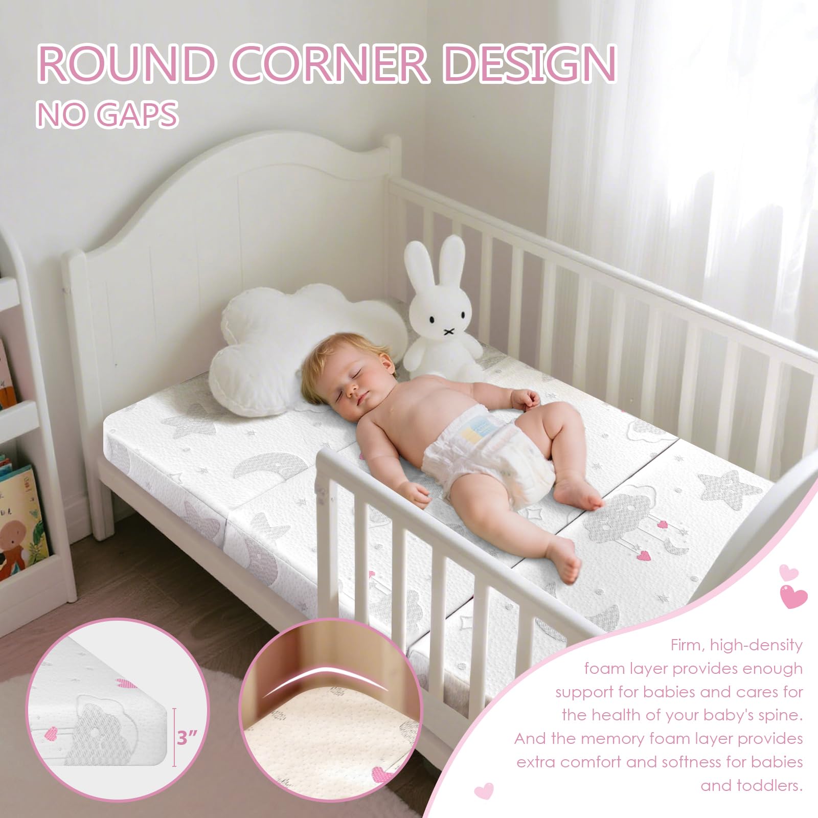 voomf mattress with rounded corners for a safer play space.