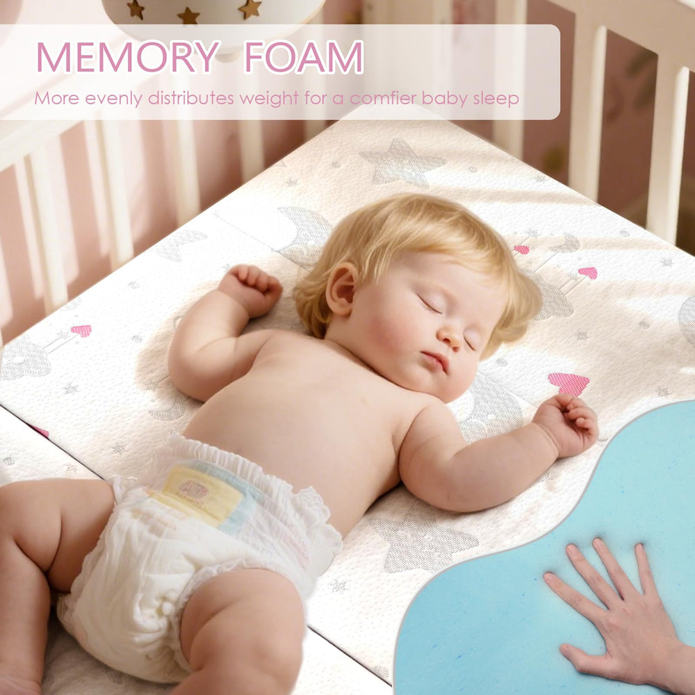 voomf pack and play mattress in its compact travel bag for outdoor use.