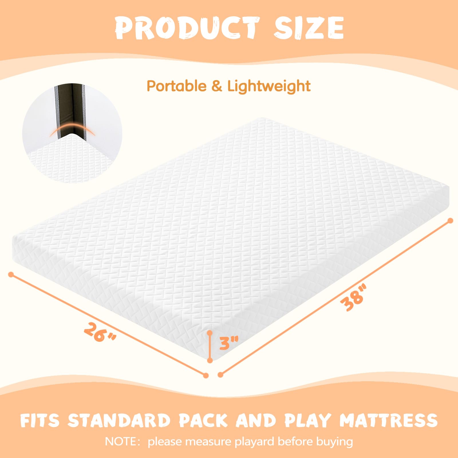 voomf Pack and Play Mattress Pad memory foam layer provides gentle support for growing babies