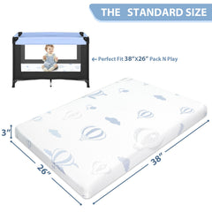 voomf Pack and Play Mattress dual-sided memory foam for soft comfort and support.