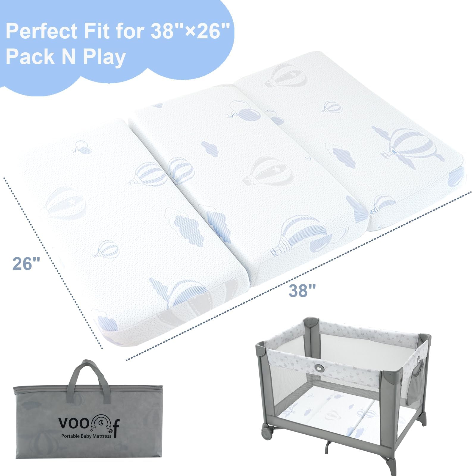 voomf 38x26 size fits standard playpens for versatile use.